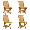 Sillas de jardín 4 uds con cojines verde brillante madera teca