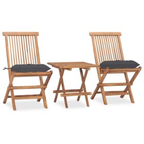Set comedor de jardín plegable 3 piezas madera de teca