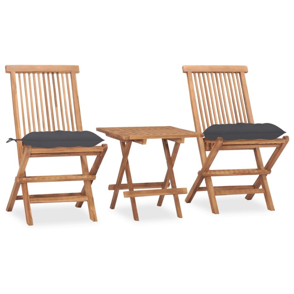 Set comedor de jardín plegable 3 piezas madera de teca