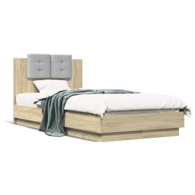 Cama con cabecero madera de ingeniería roble Sonoma 75x190
