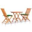 Set de bistró 3 pzas con cojines verdes madera maciza teca