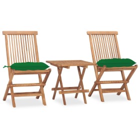Set comedor de jardín plegable 3 piezas madera de teca