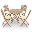 Set de comedor exterior plegable 5 piezas con cojines bambú