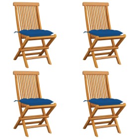 Sillas de jardín 4 uds madera maciza de teca con cojines