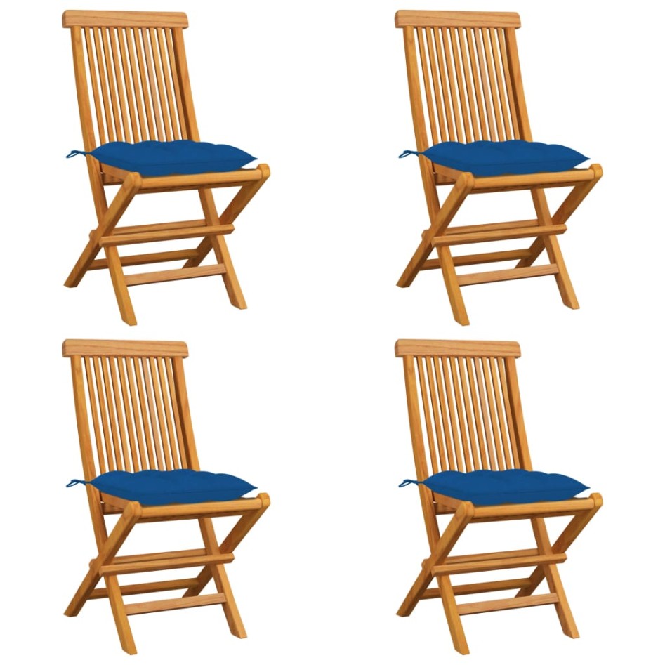 Sillas de jardín 4 uds madera maciza de teca con cojines