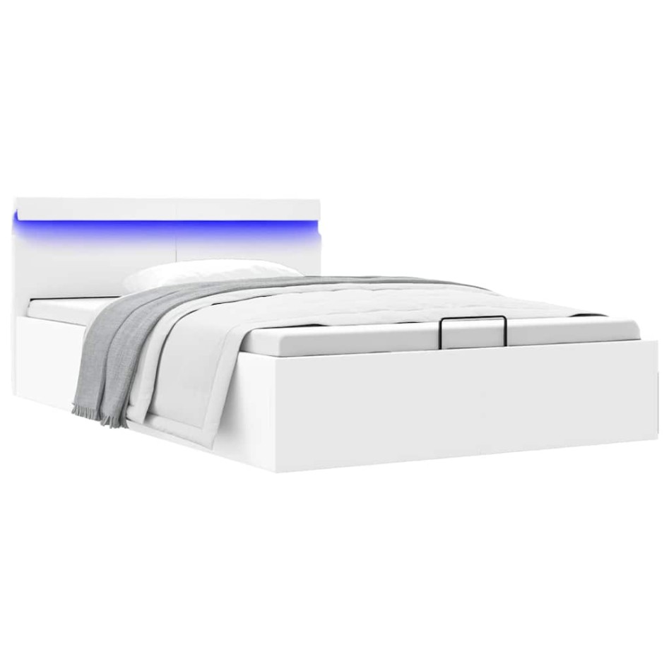 Cama canapé hidráulica con LED sin colchón blanco 120x200