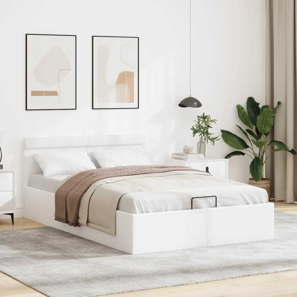 Cama canapé hidráulica con LED sin colchón blanco 120x200