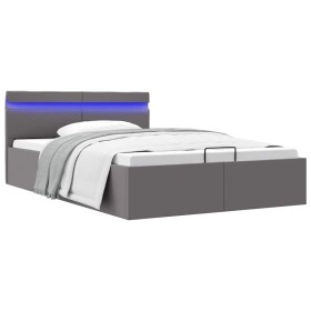 Cama hidráulica almacenaje LED sin colchón gris 140x200