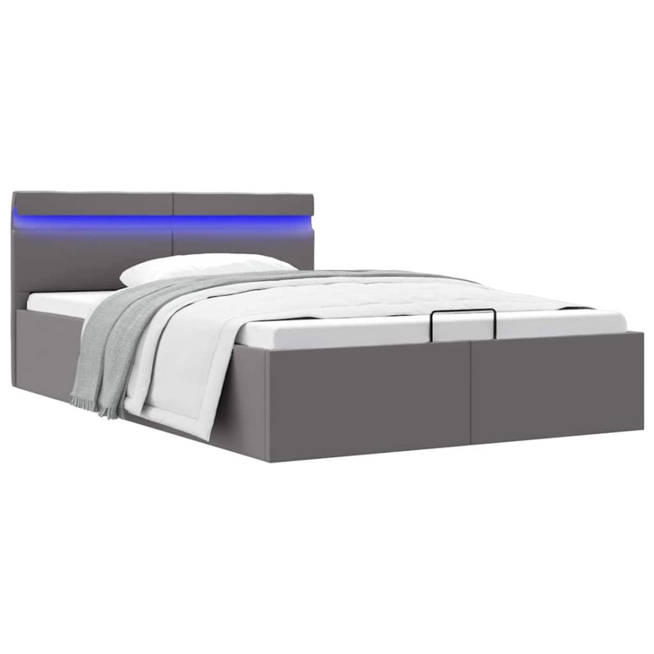 Cama hidráulica almacenaje LED sin colchón gris 140x200