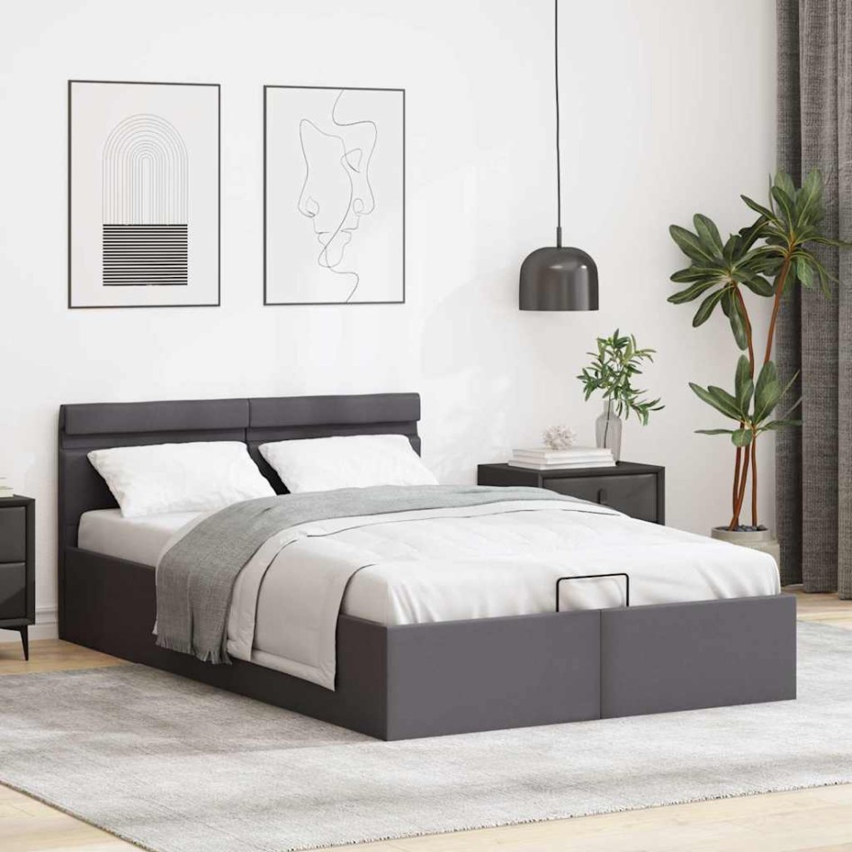 Cama hidráulica almacenaje LED sin colchón gris 140x200