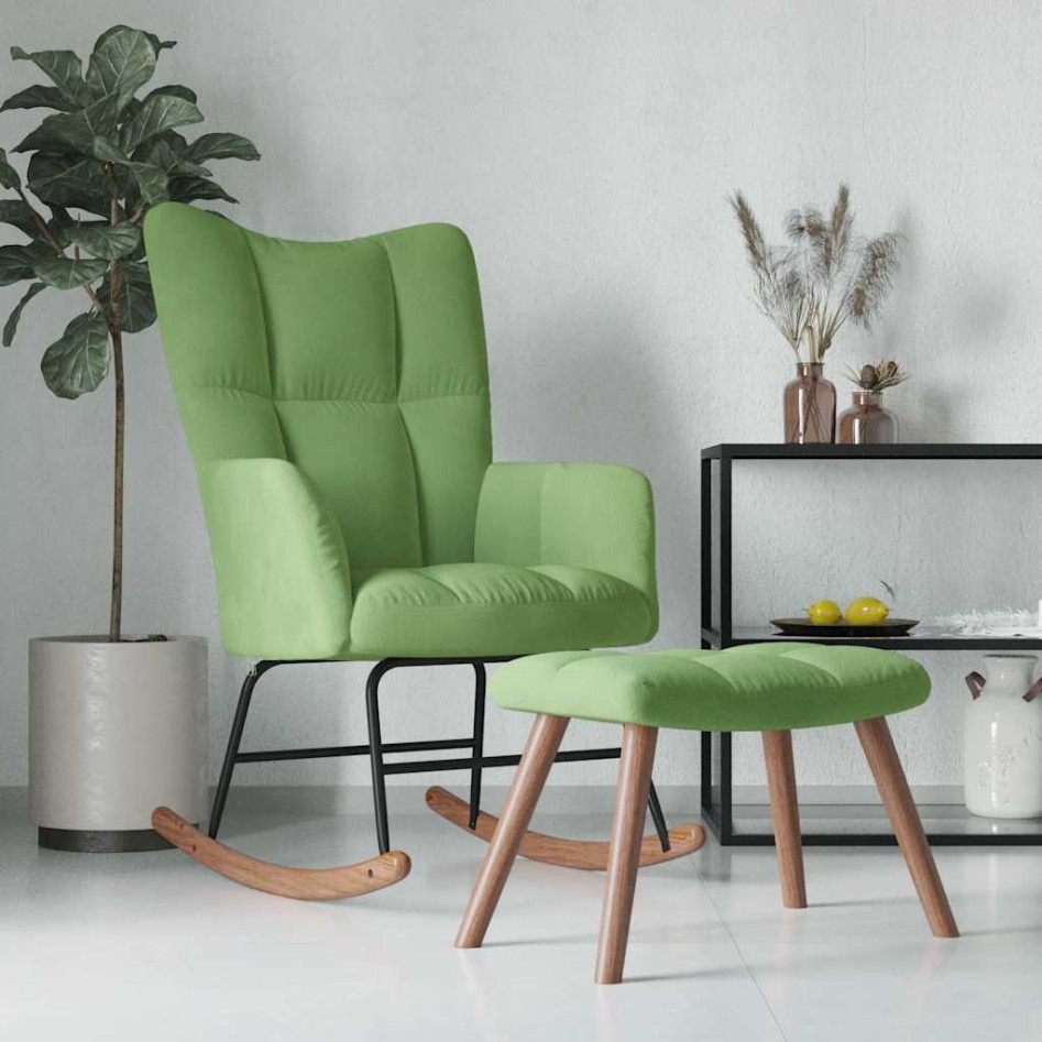 Silla mecedora con reposapiés terciopelo verde