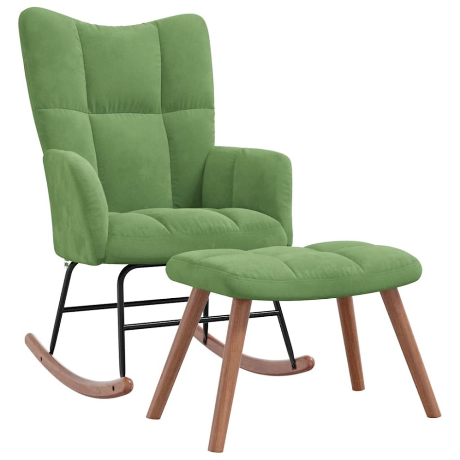 Silla mecedora con reposapiés terciopelo verde