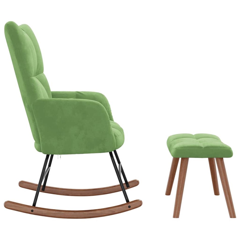 Silla mecedora con reposapiés terciopelo verde