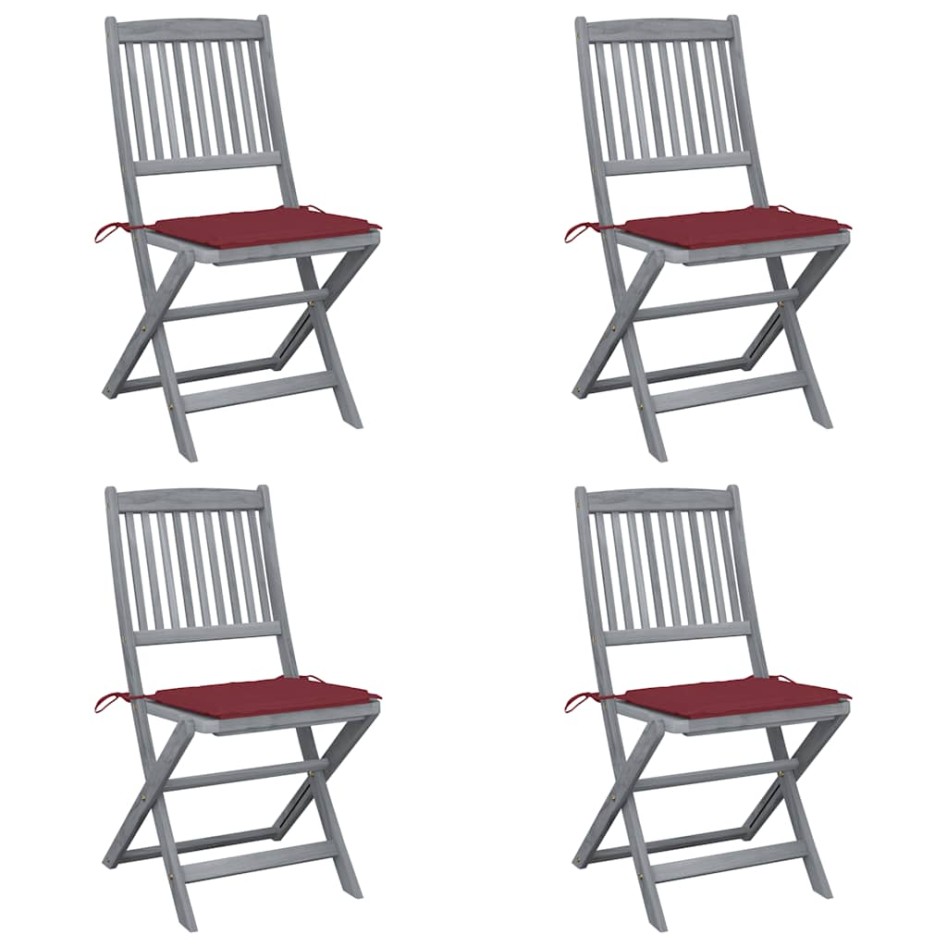 Sillas de jardín plegables 4 uds y cojines madera maciza