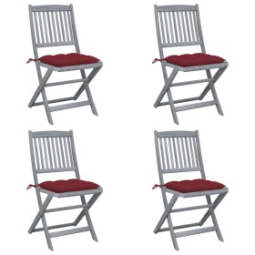 Sillas de jardín plegables 4 uds cojines madera maciza