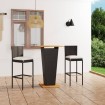 Set de muebles de bar jardín 3 piezas y cojines ratán PE negro