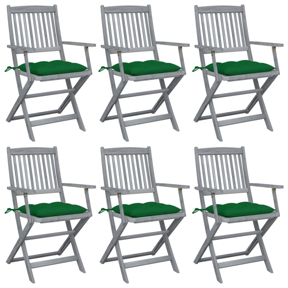 Sillas de jardín plegables 6 uds cojines madera maciza