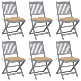 Sillas de jardín plegables 6 uds cojines madera maciza