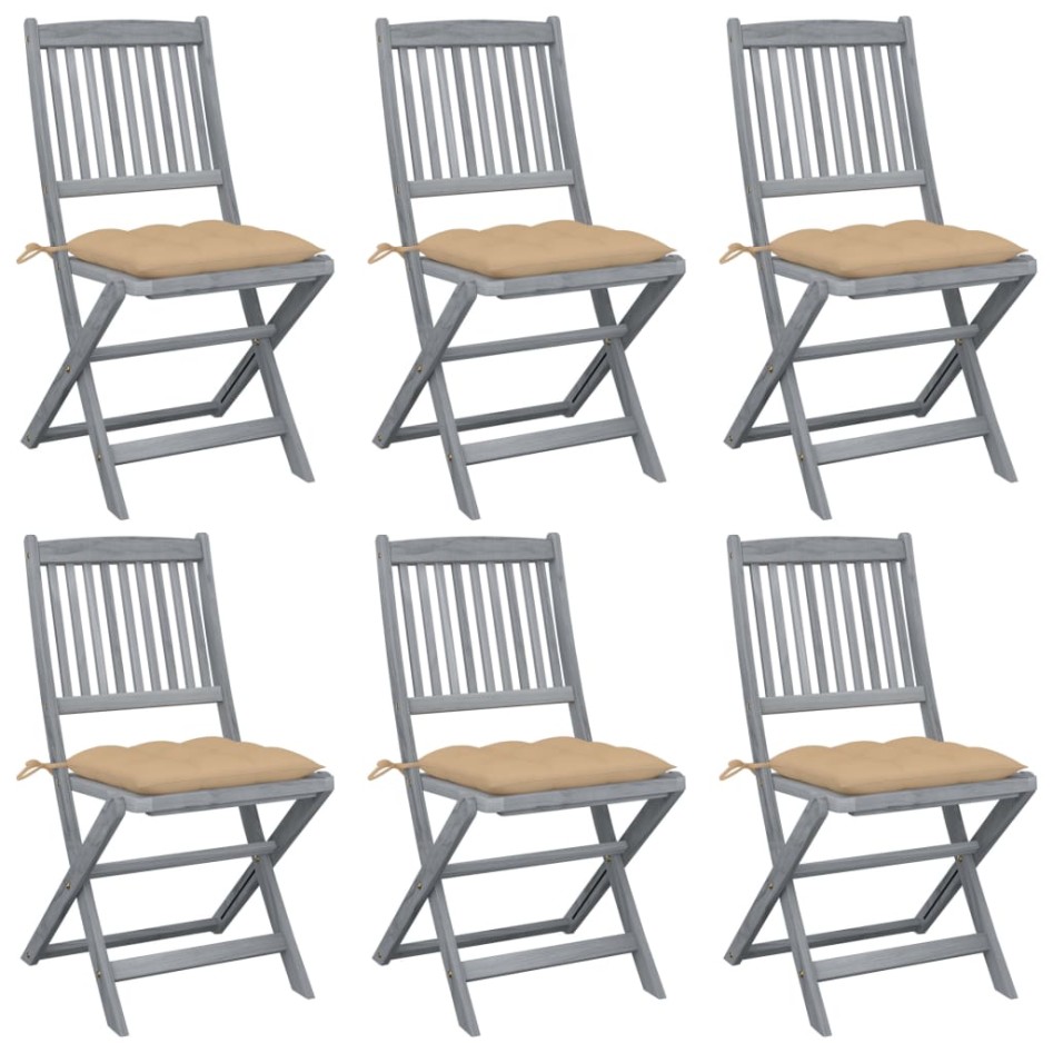 Sillas de jardín plegables 6 uds cojines madera maciza