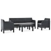 Set de muebles de jardín 4 piezas cojines PP ratán gris antracita