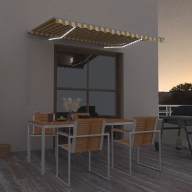 Toldo manual retráctil con LED amarillo y blanco 300x250