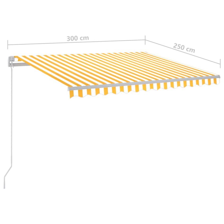 Toldo manual retráctil con LED amarillo y blanco 300x250