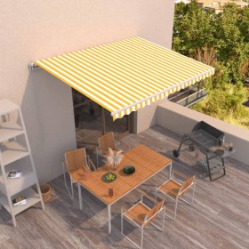 Toldo manual retráctil amarillo y blanco 450x350