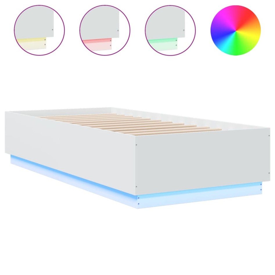 Estructura de cama con LED madera ingeniería blanco 100x200