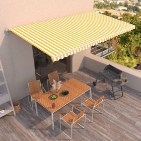 Toldo retráctil manual amarillo y blanco 600x350