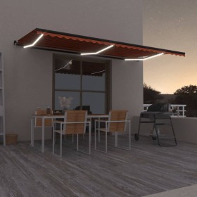 Toldo retráctil manual con luz LED naranja y marrón 600x350