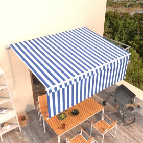 Toldo automático retráctil con persiana azul y blanco 4,5x3