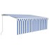 Toldo automático retráctil con persiana azul y blanco 4,5x3