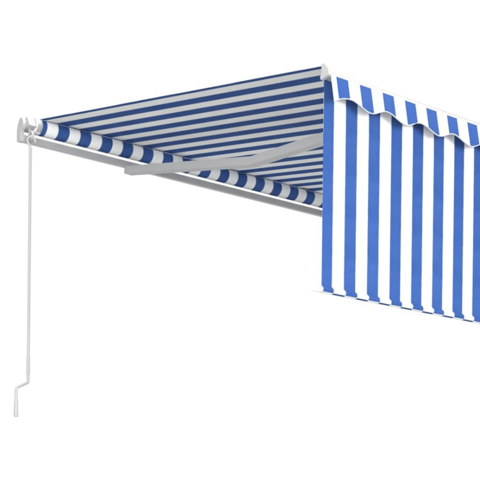 Toldo automático retráctil con persiana azul y blanco 4,5x3