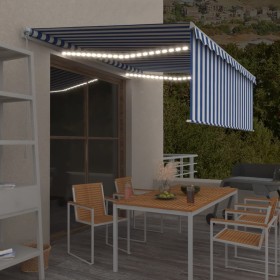 Toldo retráctil manual con persiana y LED azul y blanco 4,5x3