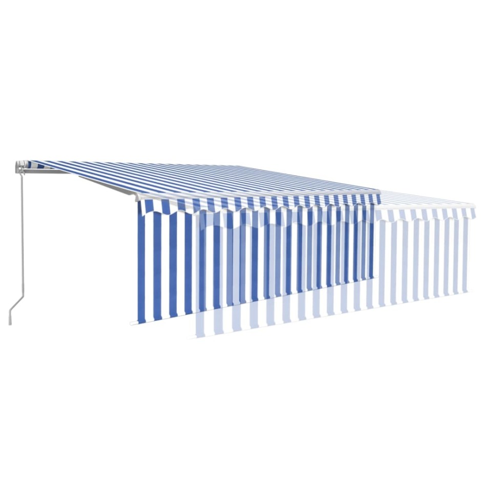 Toldo retráctil manual con persiana y LED azul y blanco 4,5x3