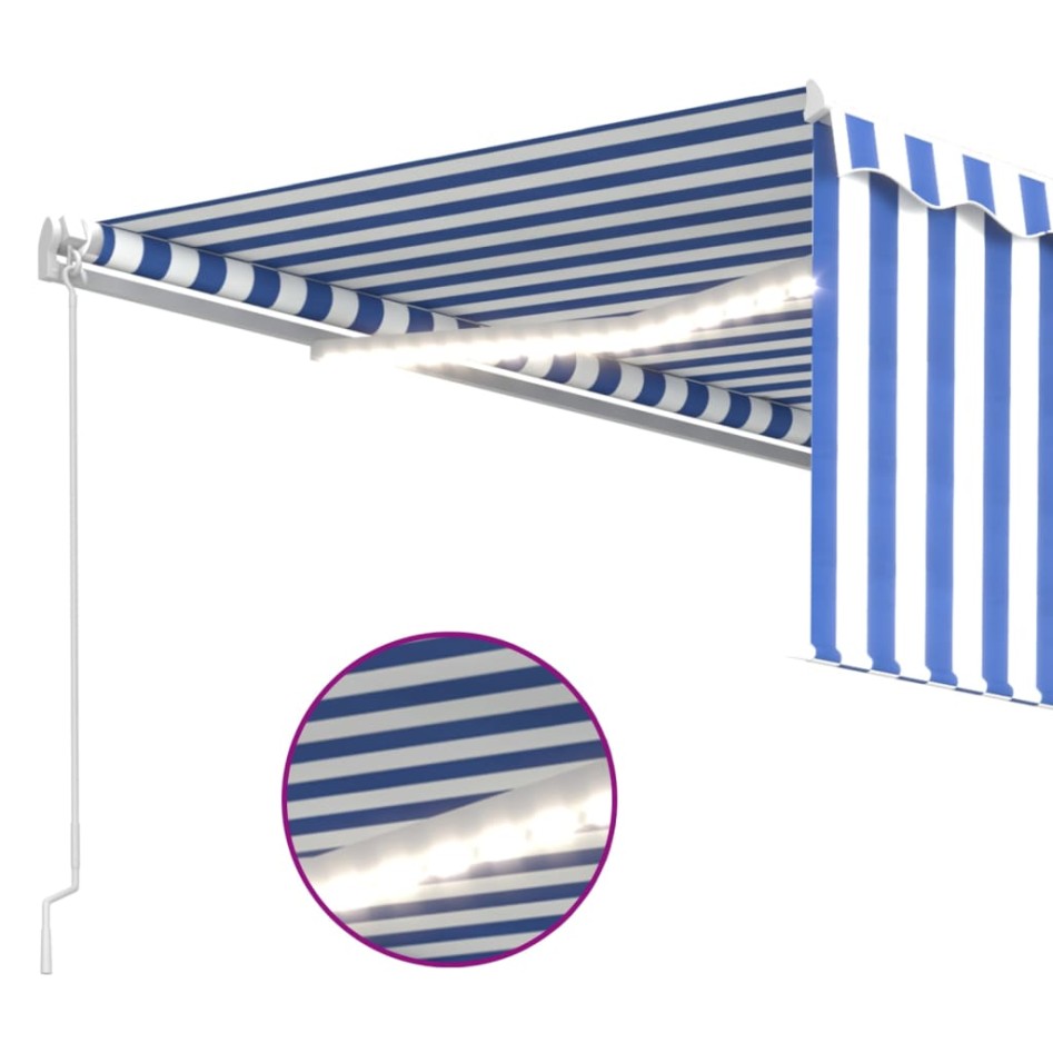 Toldo retráctil manual con persiana y LED azul y blanco 4,5x3