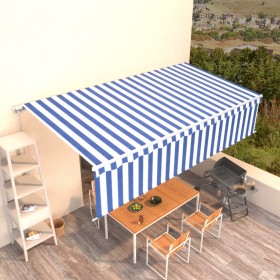Toldo retráctil manual con persiana azul y blanco 6x3