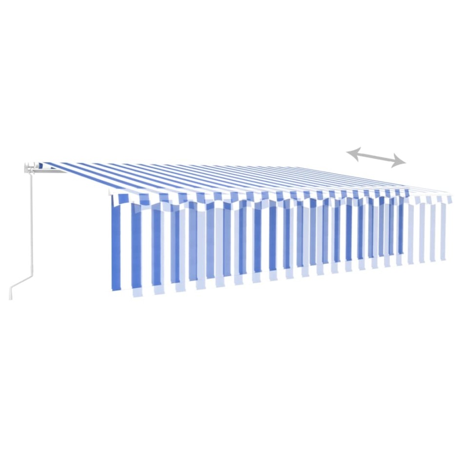 Toldo retráctil manual con persiana azul y blanco 6x3