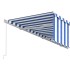 Toldo retráctil manual con persiana azul y blanco 6x3