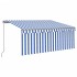 Toldo retráctil manual con persiana azul y blanco 3,5x2,5