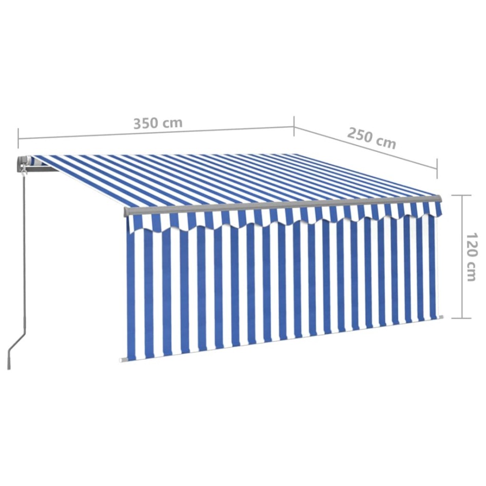 Toldo retráctil manual con persiana azul y blanco 3,5x2,5