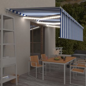 Toldo retráctil manual con persiana y LED azul y blanco 6x3