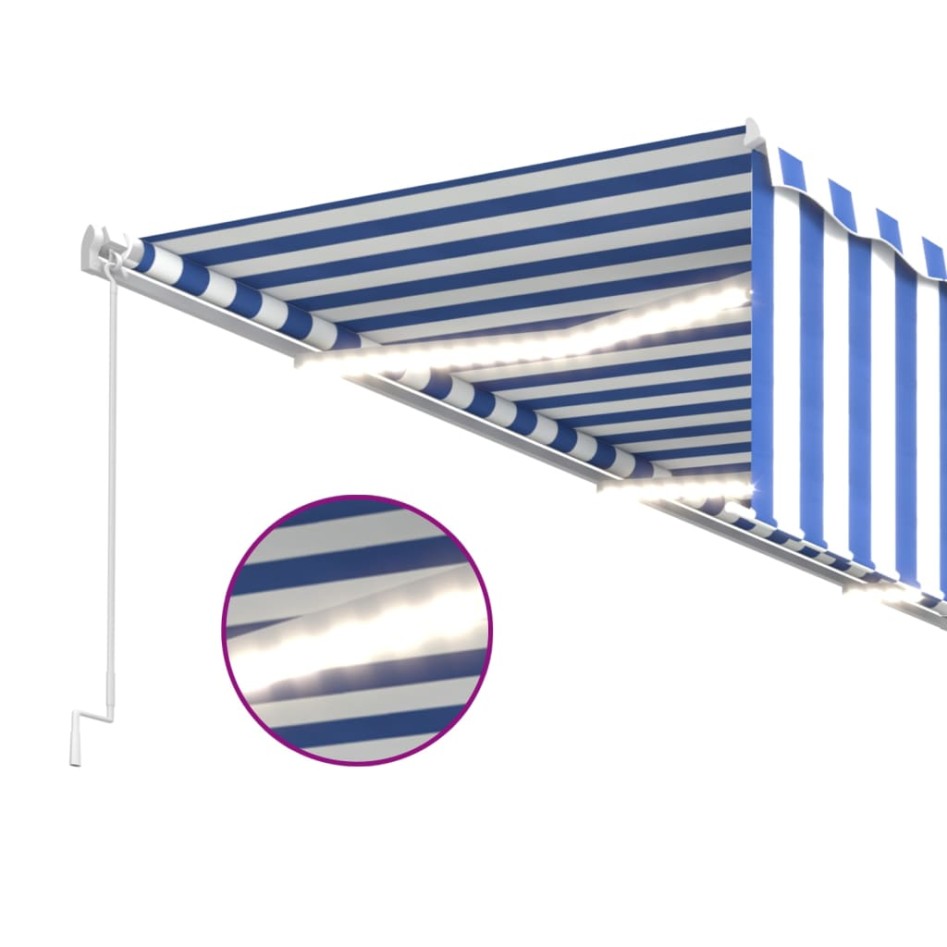 Toldo retráctil manual con persiana y LED azul y blanco 6x3