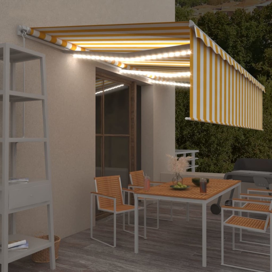 Toldo retráctil manual con persiana y LED amarillo blanco 6x3
