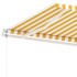 Toldo de pie automático amarillo y blanco 300x250