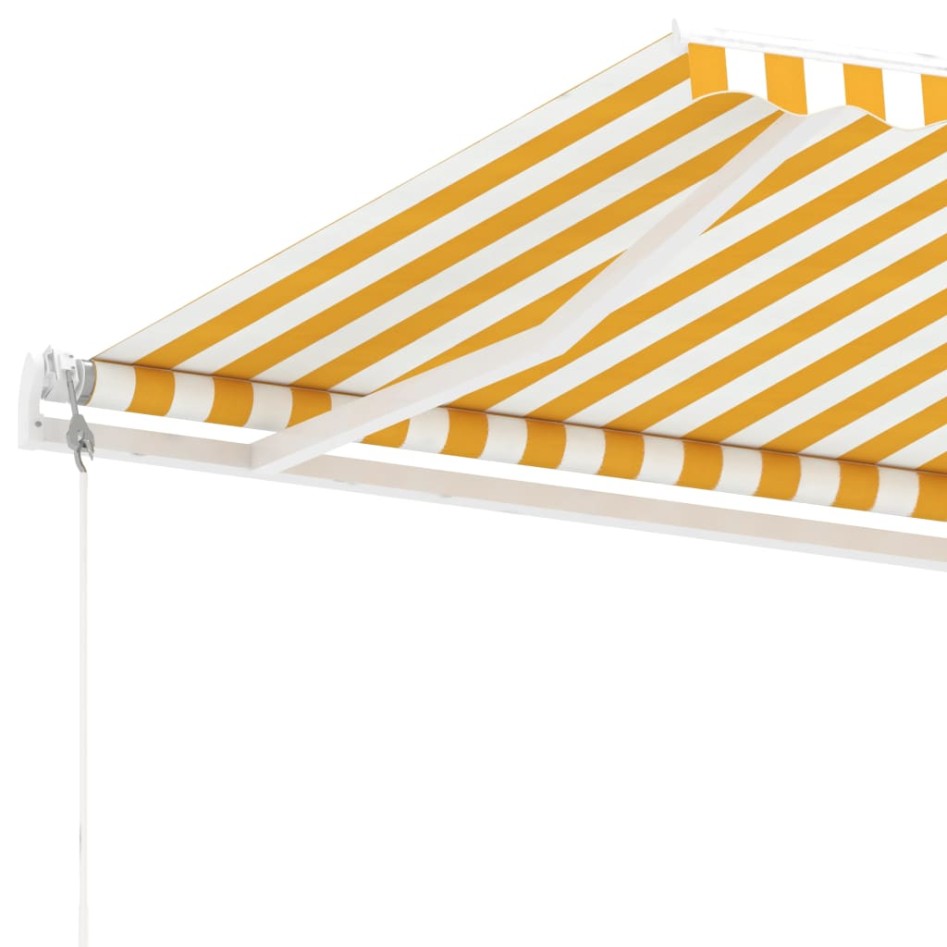 Toldo de pie automático amarillo y blanco 300x250