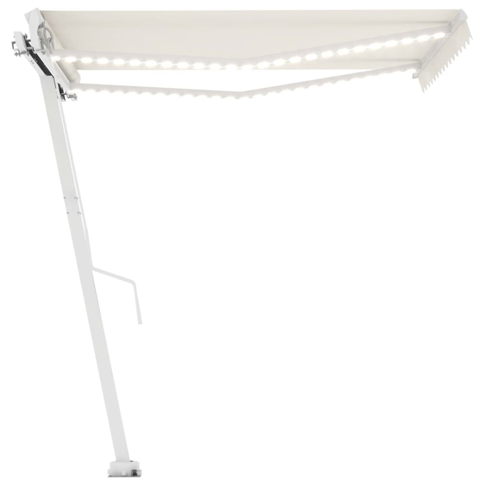 Toldo retráctil manual con LED color crema 350x250