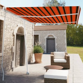 Toldo de pie manual retráctil naranja y marrón 350x250