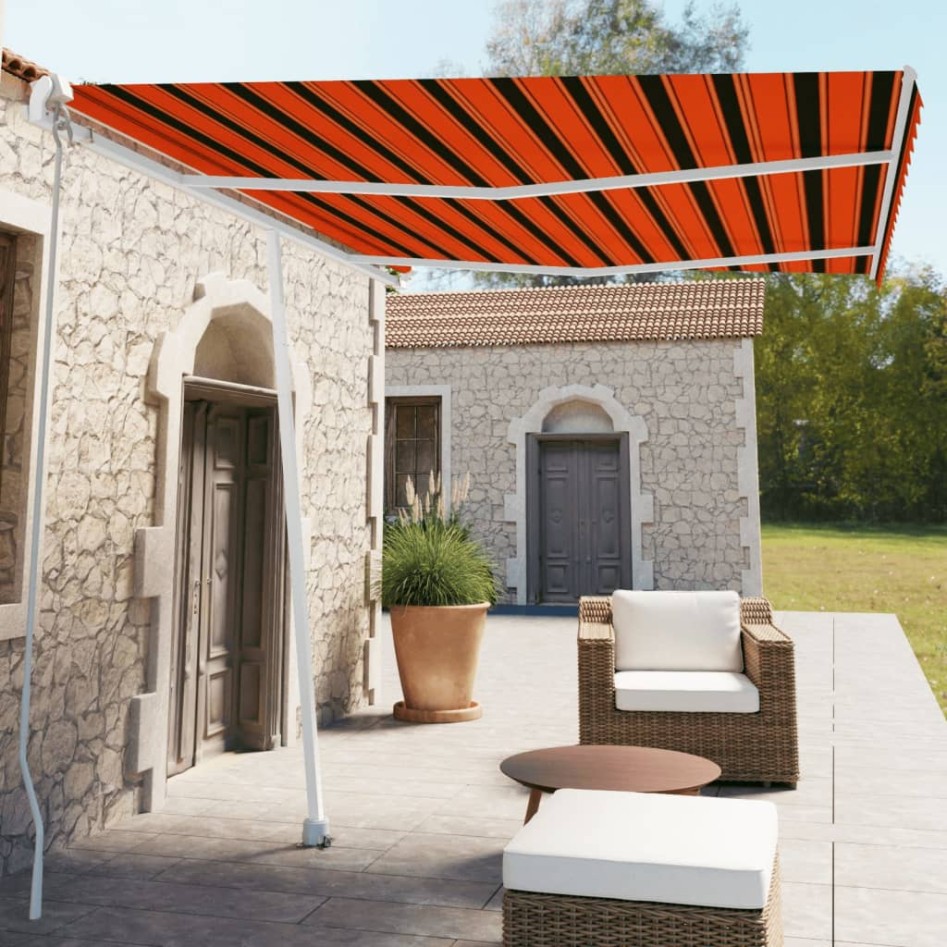 Toldo de pie manual retráctil naranja y marrón 350x250