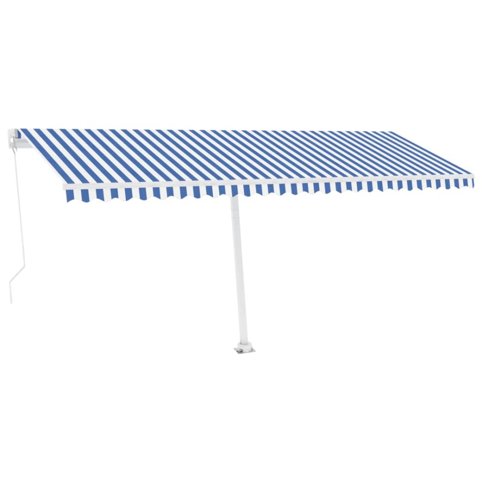Toldo de pie retráctil manual azul y blanco 500x300